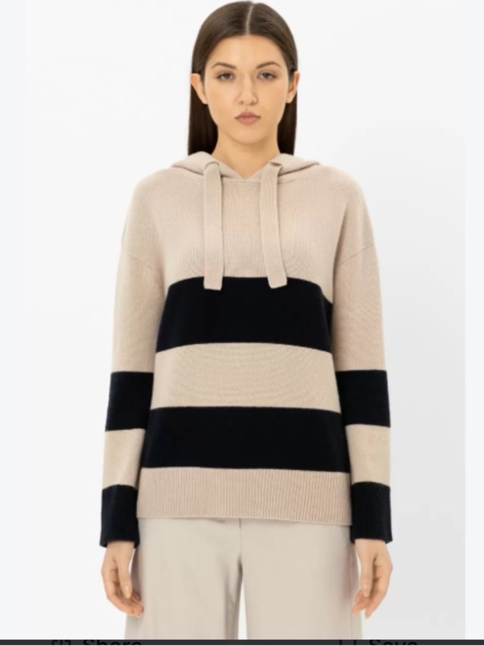 Design History Beige and Black Striped Hoodie Sweater